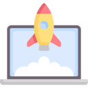 Startup growth and product launch rocket icon